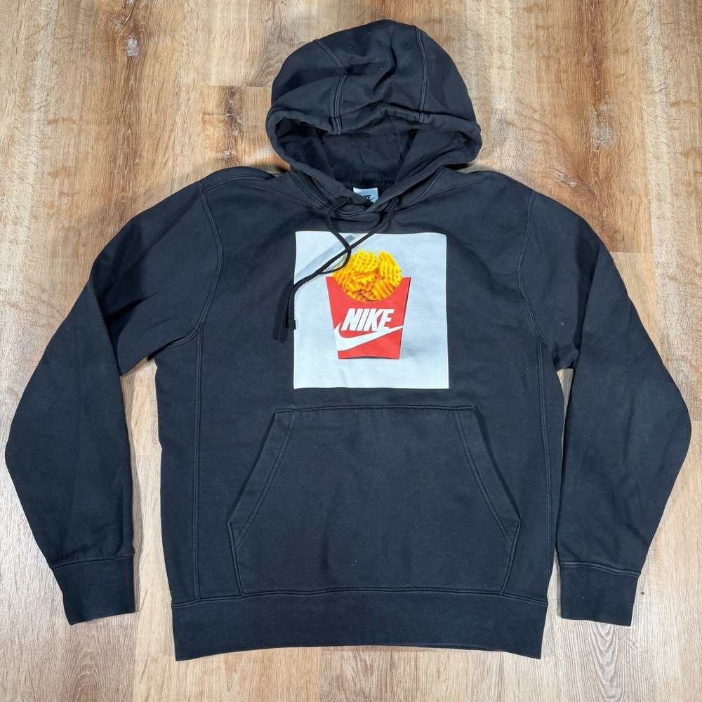 Nike NSW Waffle Fries Graphic Print Pullover Hoodie DM2274-010 Black Men's Small